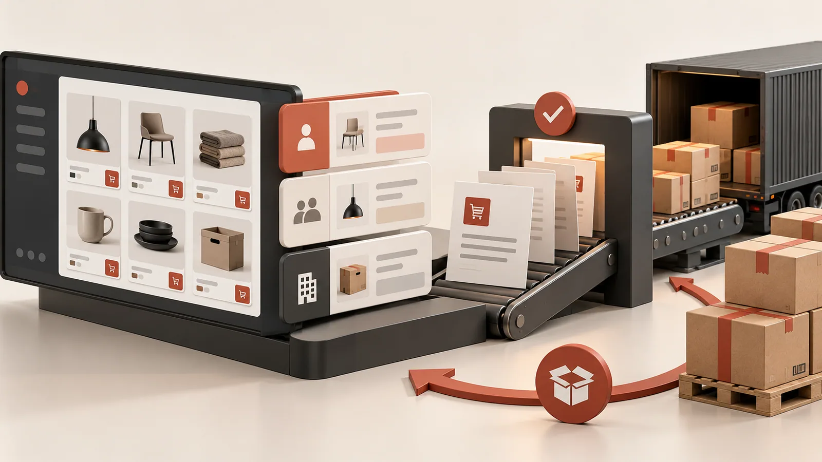 Wholesale catalog, customer pricing cards and purchase-order approvals connected to bulk fulfillment