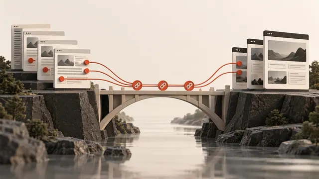 Old and new content pages connected by matched routes across a migration bridge