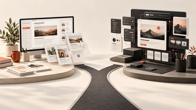 Content publishing workspace compared with a modular custom website architecture